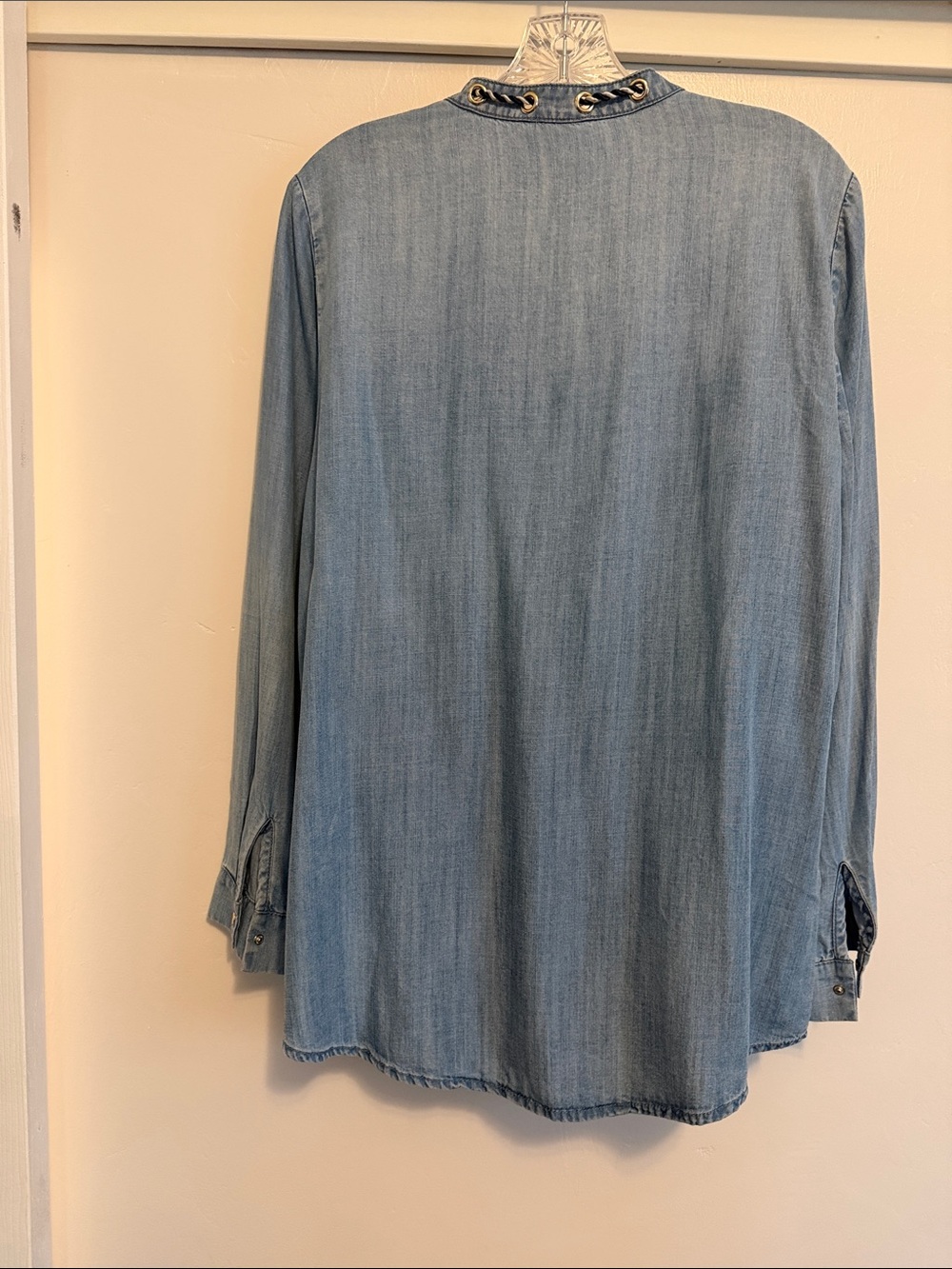 Chico's Light Blue Denim Tunic with Braided Drawstring & Double Breasted Pockets - Picture 4 of 5
